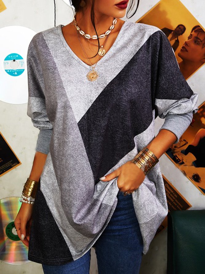 Casual Loosen V Neck Long Sleeve Shirt & Top