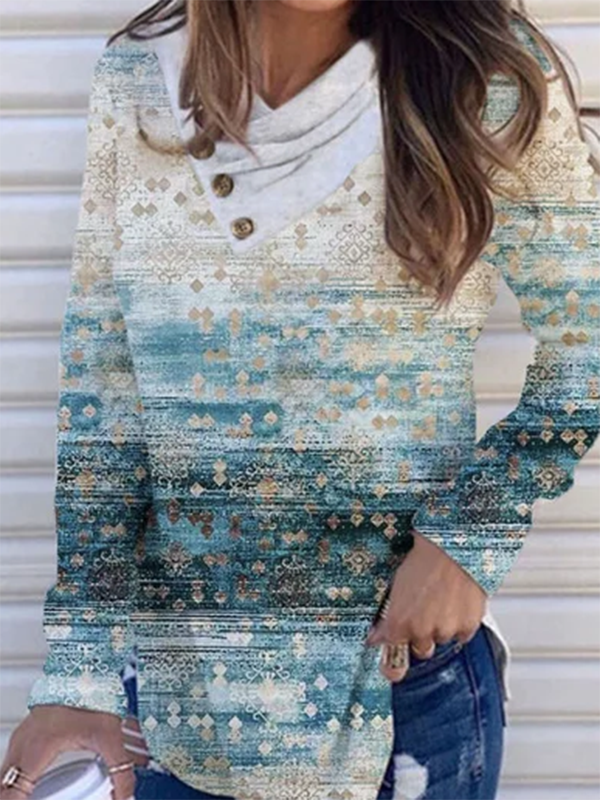 Printed V Neck Casual Long Sleeve Tops