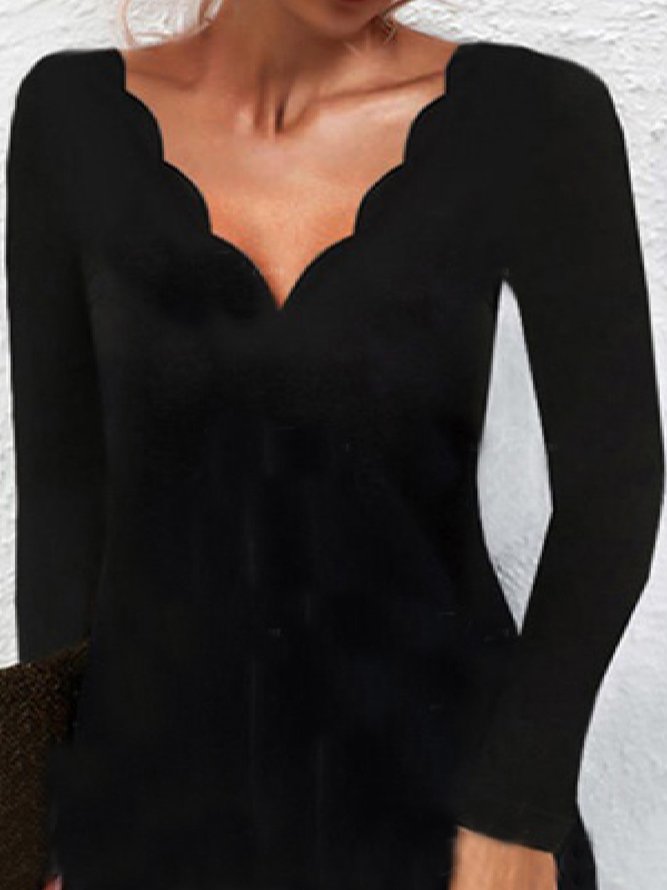 Sexy Solid V neck Long Sleeve A-line Dress