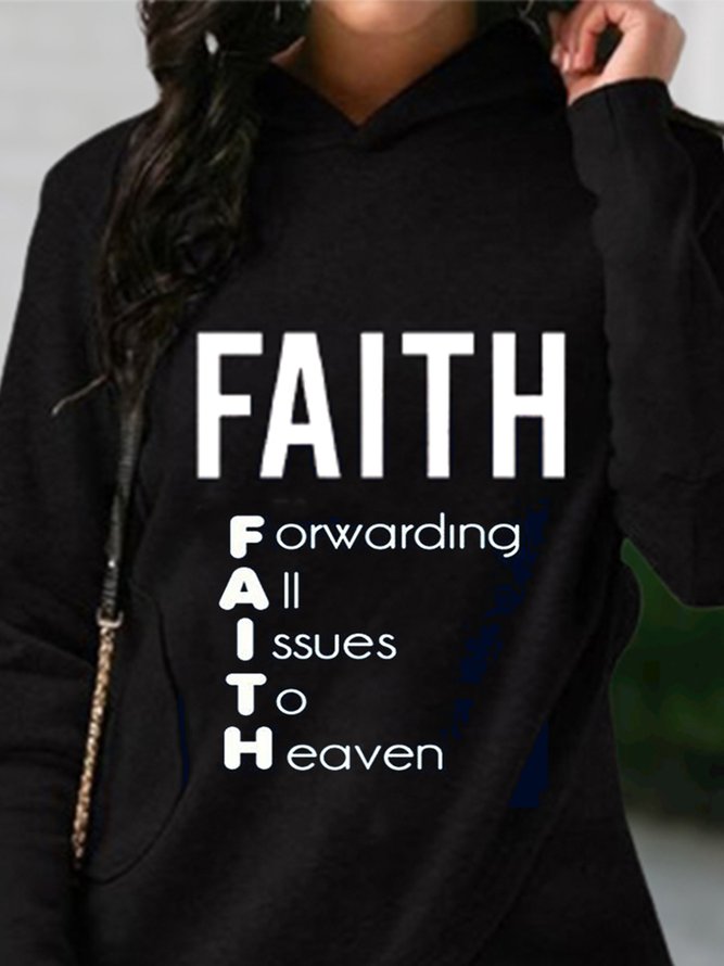 Faith Letters Printed Long Sleeve Hoodie Casual Sweatshirt