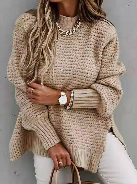 Acrylic High Neck Plain Loosen Sweater