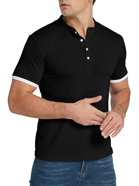 Men's Plain Shirt Color Henley Collar Short Sleeve Polo Shirt zolucky