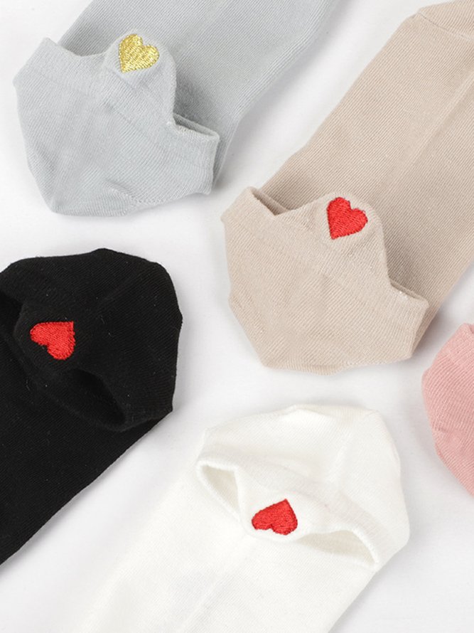 Valentine's Day Simple Embroidered Heart Cotton Socks