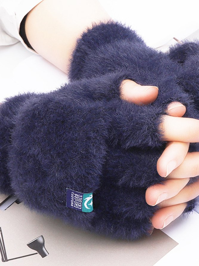 Simple Plain Warm Plush Gloves