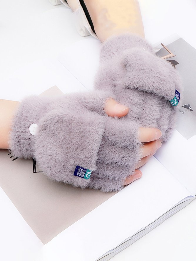 Simple Plain Warm Plush Gloves