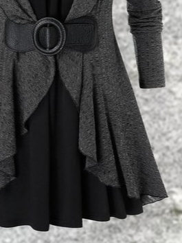 Flounce Solid Cotton-Blend Long Sleeve Weaving Dress