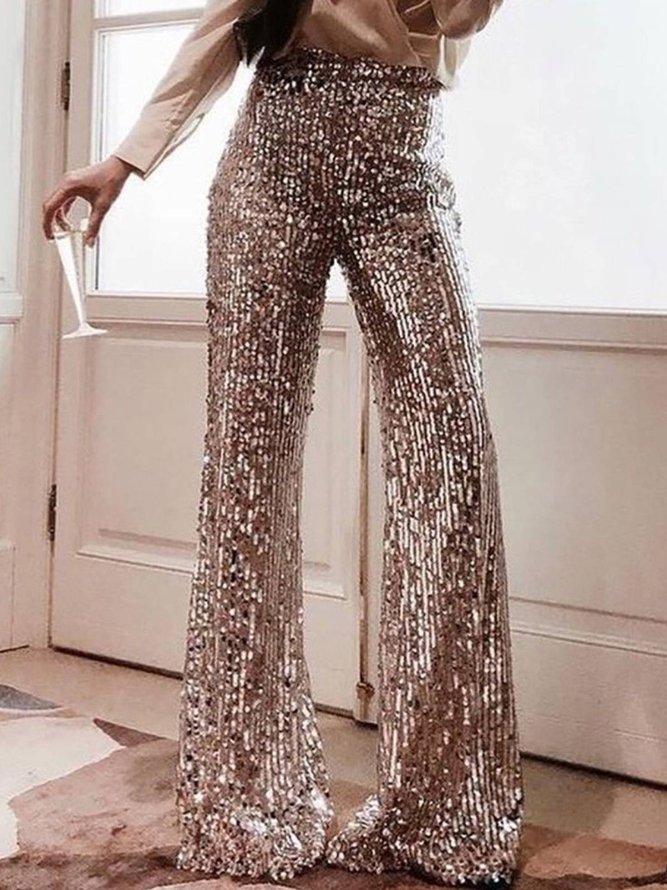 Sequined High Waist Party Flared Pants zolucky