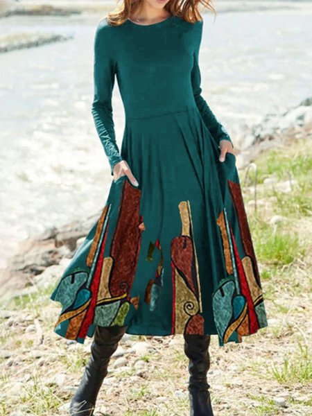 Crew Neck Cotton Knitting Dress