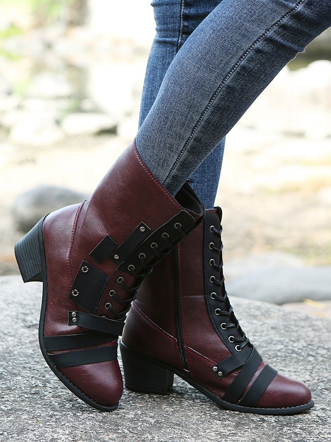 Women's Retro Comfy Chunky-heel Lace-up Riding Riding Boots