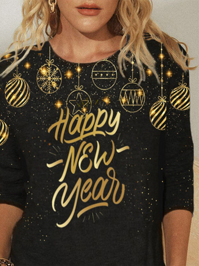 Happy New Year Casual Long Sleeve Top