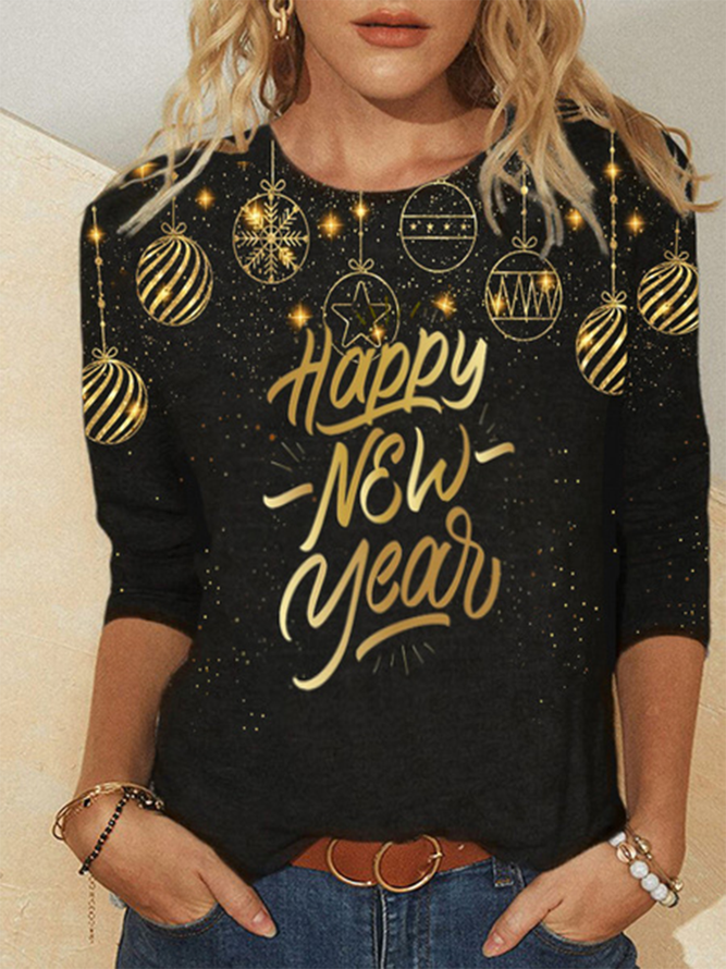 Happy New Year Casual Long Sleeve Top