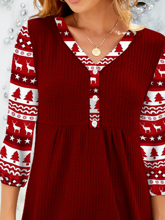 Plus size Holiday Casual Printed Top