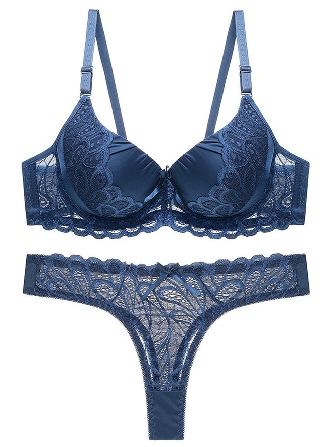 Lace Sexy Gathered Bra Thong Panty Set zolucky