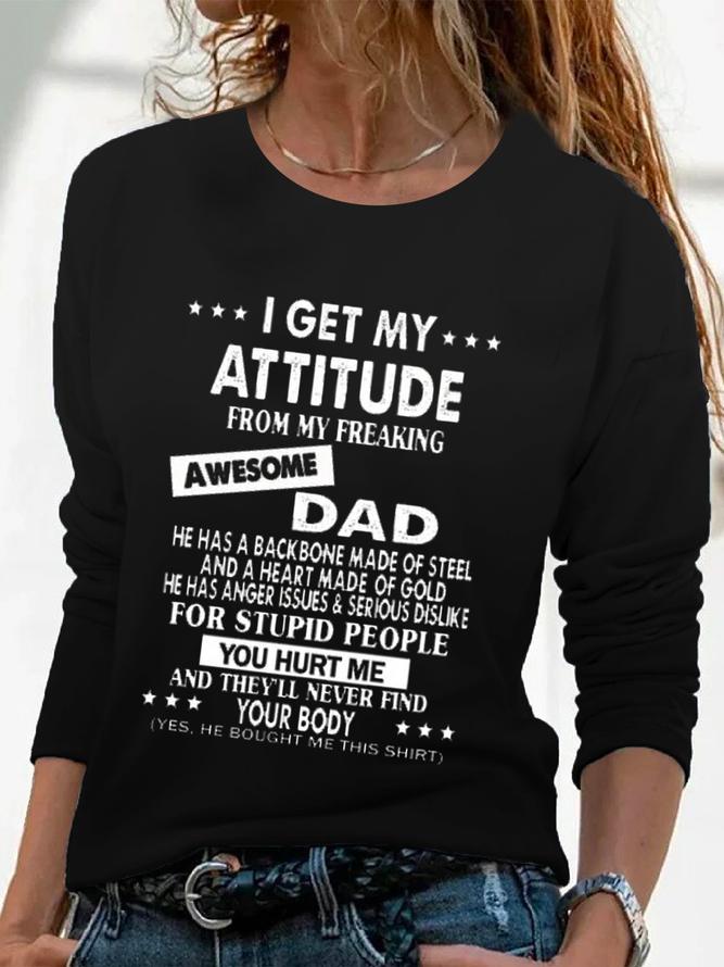 I Get A Awesome Dad Print Crew Neck  T-shirt