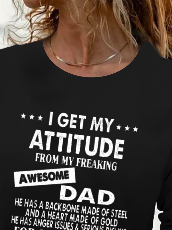 I Get A Awesome Dad Print Crew Neck  T-shirt