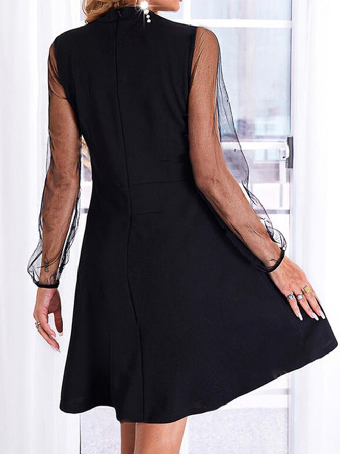 Plain Long Sleeves Patchwork Plus Size Casual Weaving Dress