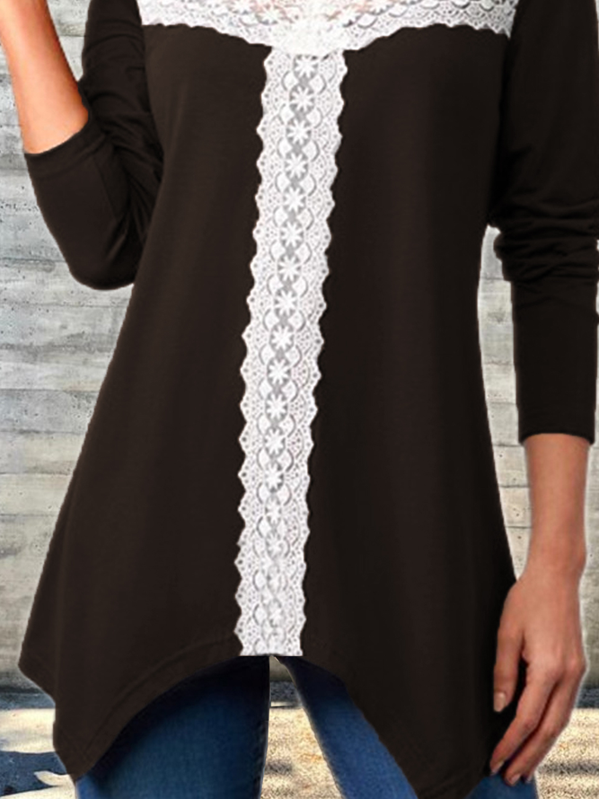 Lace Pastoral Square Neck Long Sleeve Tops