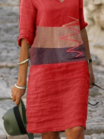 Color Contrast Casual Weaving Dress