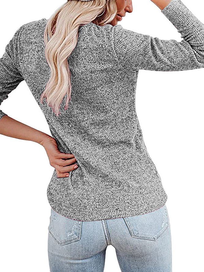V Neck Casual Regular Fit Solid Knitted Shirts & Tops