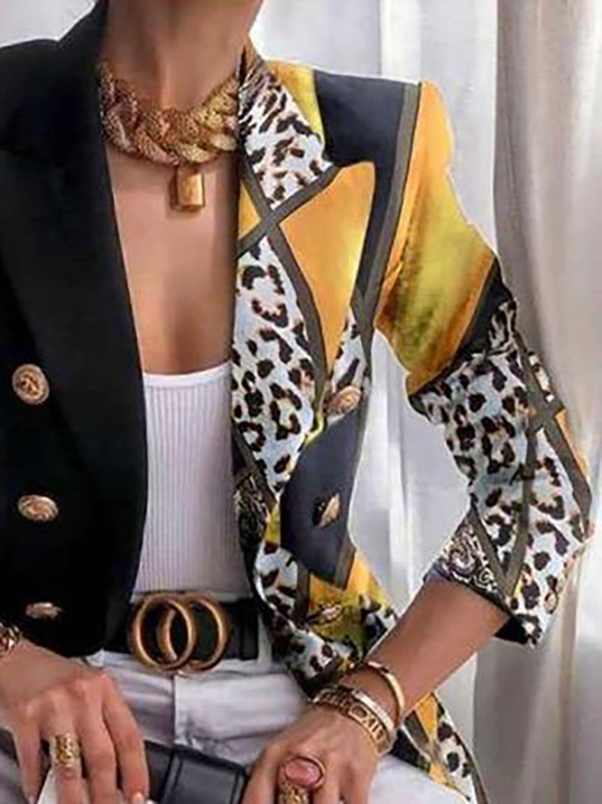 Leopard Print Casual Lapel Outerwear