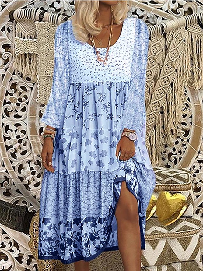 Floral Printed Long Sleeves Sweet Boho Dress