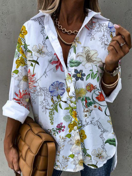 Floral  Shirt Collar Blouse