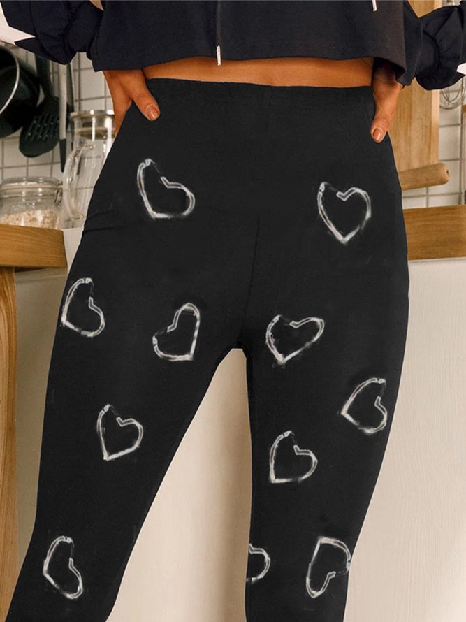 Love Heart Pattern Plus Size Casual Pants