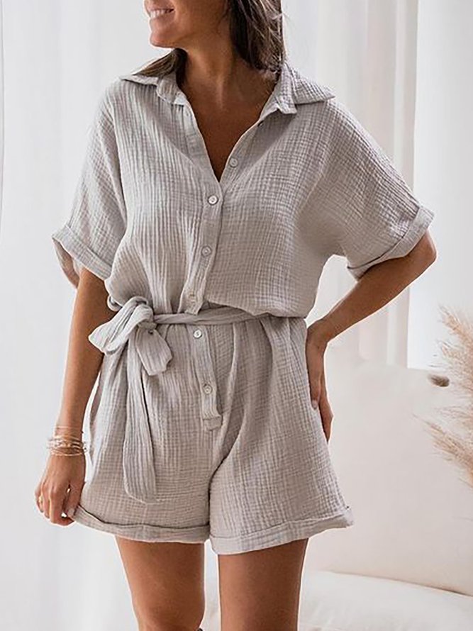 Shirt Collar Solid One-Pieces