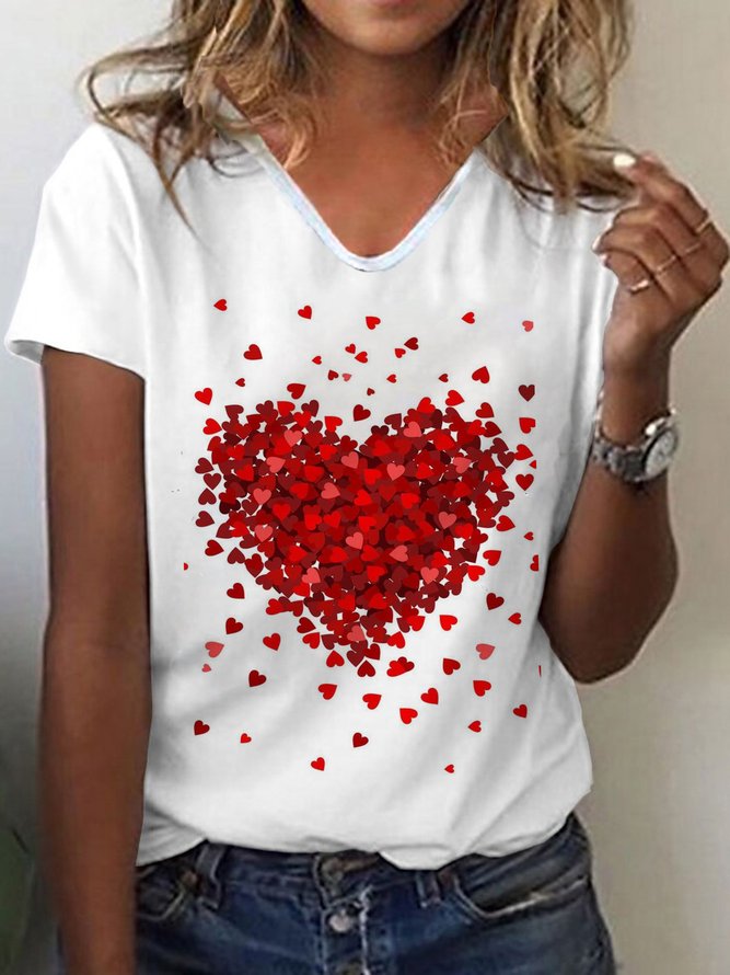 Love V Neck Casual Heart Loosen Shirt & Top