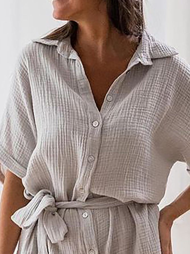 Shirt Collar Solid One-Pieces