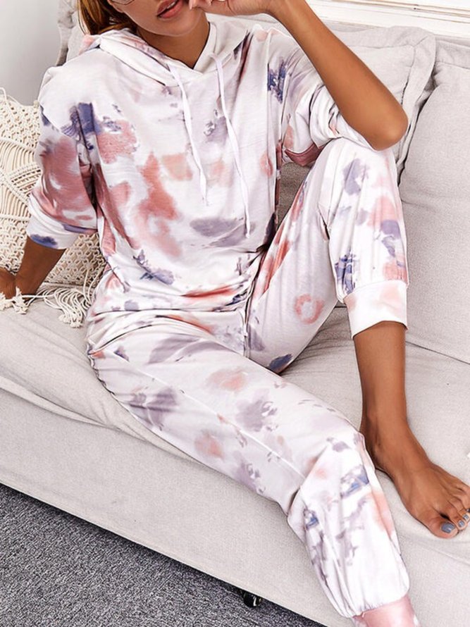 Casual Long Sleeve Plus Size Printed Tops With Pants