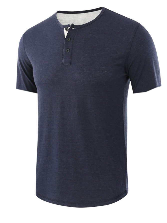 Men's Vintage Casual Henley Collar Short Sleeve T-Shirt | zolucky
