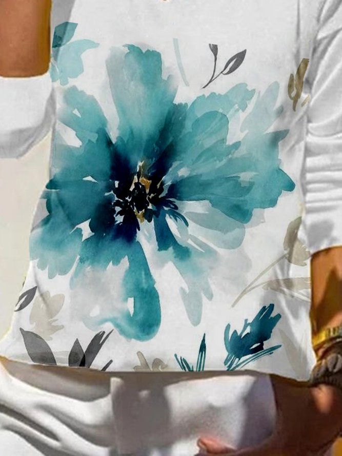 Floral V Neck Casual Long Sleeve Shirt & Top