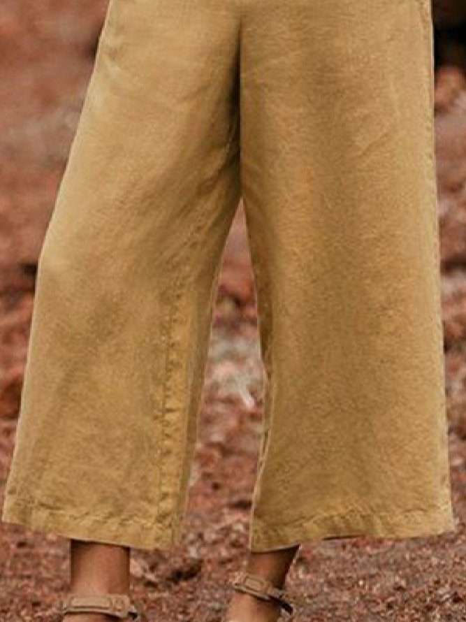 Plus Size Casual Solid Pocket Wide Leg Pants