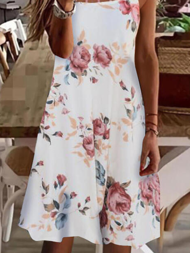 Romantic Floral Printed Hollow Out Cotton Blends Loosen Midi Dresses
