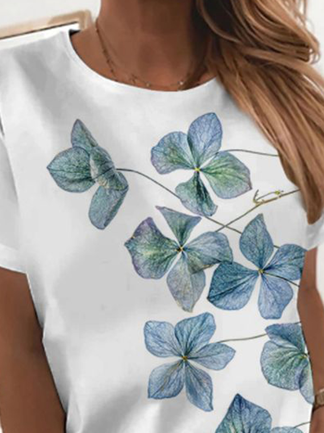 Crew Neck Floral Loosen Romantic Short Sleeve T-shirt
