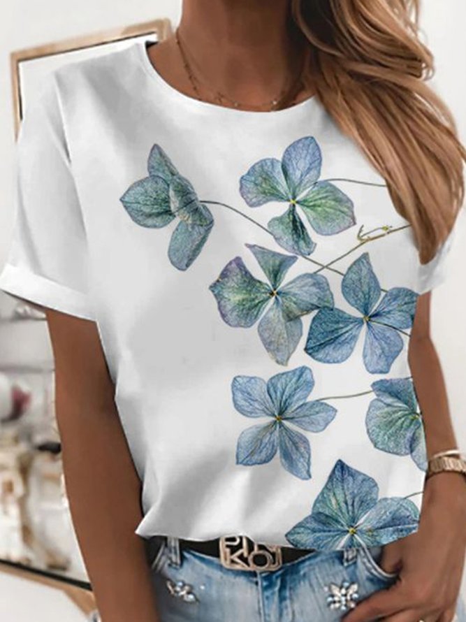 Crew Neck Floral Loosen Romantic Short Sleeve T-shirt