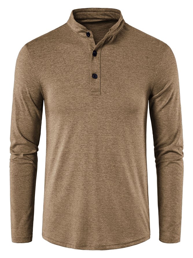 Henley Collar Long Sleeve TShirt Men Men Cotton Casual Henley T