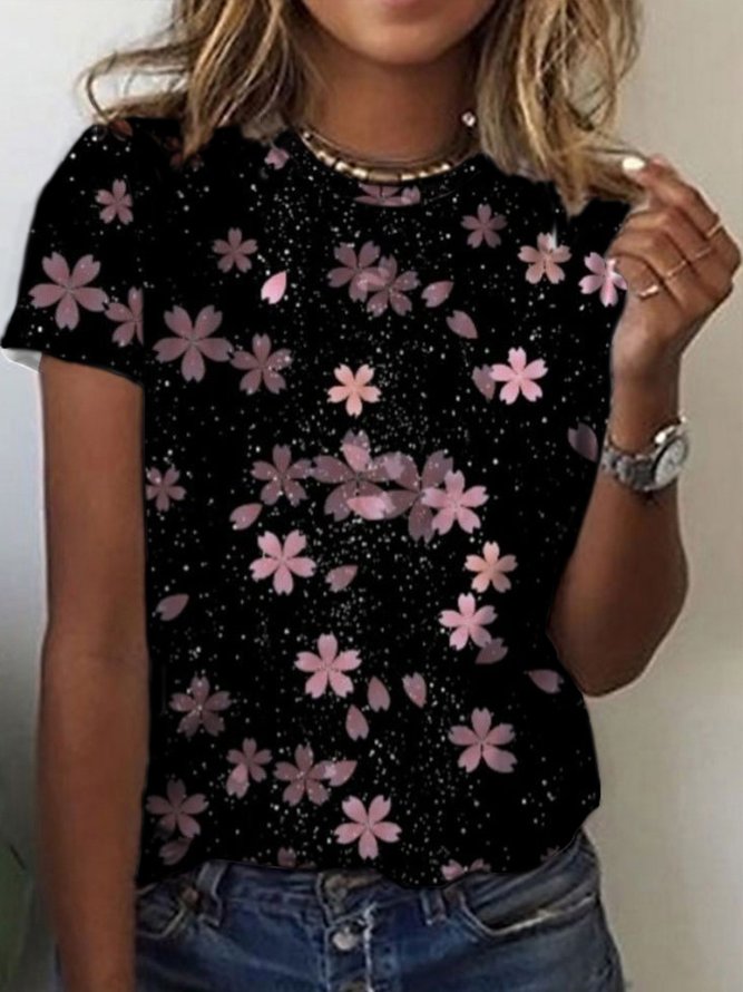 Casual Crew Neck Floral Short Sleeve T-Shirt