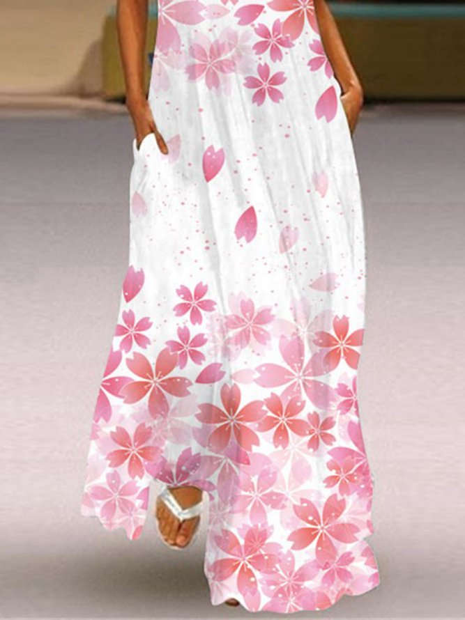 Floral Boho Pockets V Neck Loosen A-line Dress