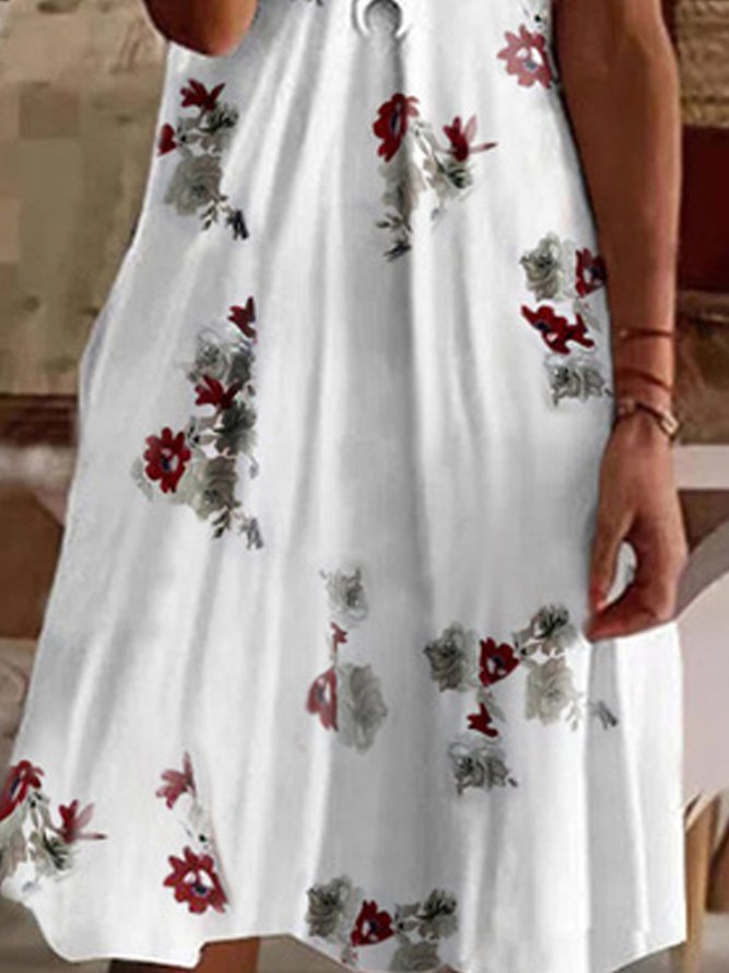 V-neck loose pineapple floral print suspender dress Loosen Dress
