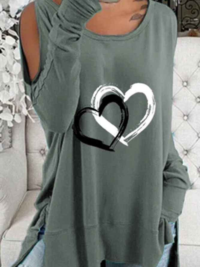 Casual Heart Cotton Blends Long sleeve Top