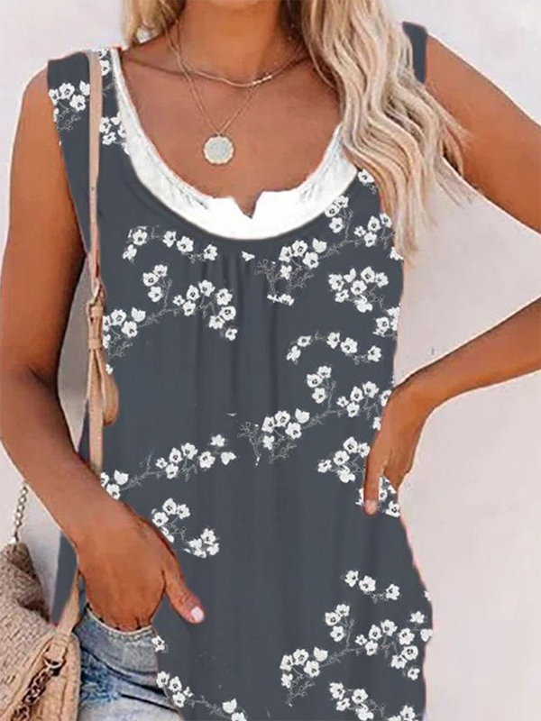 Floral Casual Crew Neck Knit Tank