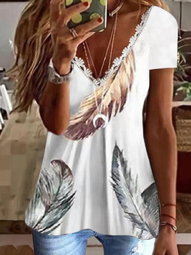 Casual Feather Short Sleeve T-Shirt