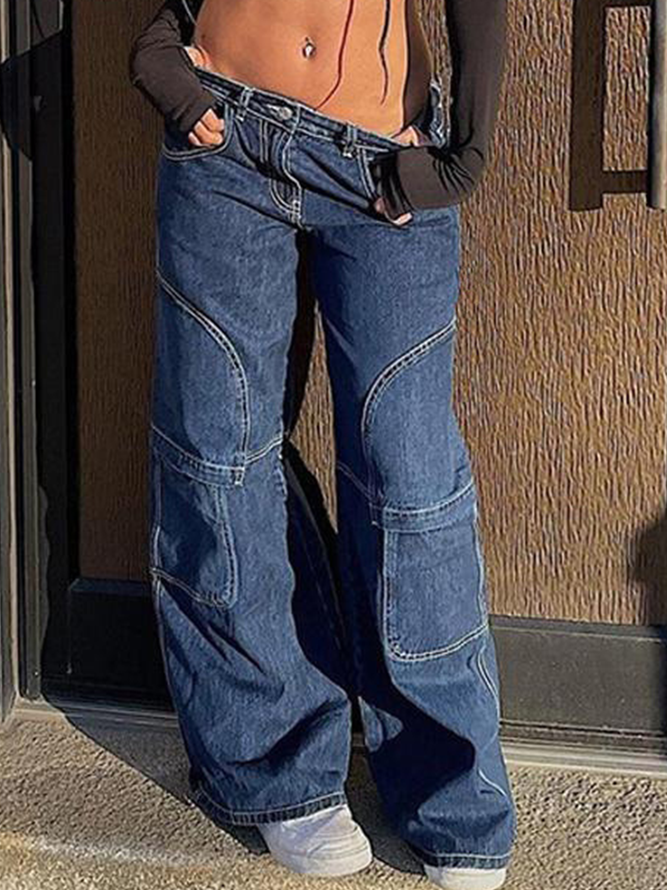 Fast Fashion Side Pocket Wide Leg Jeans Cargo Pants