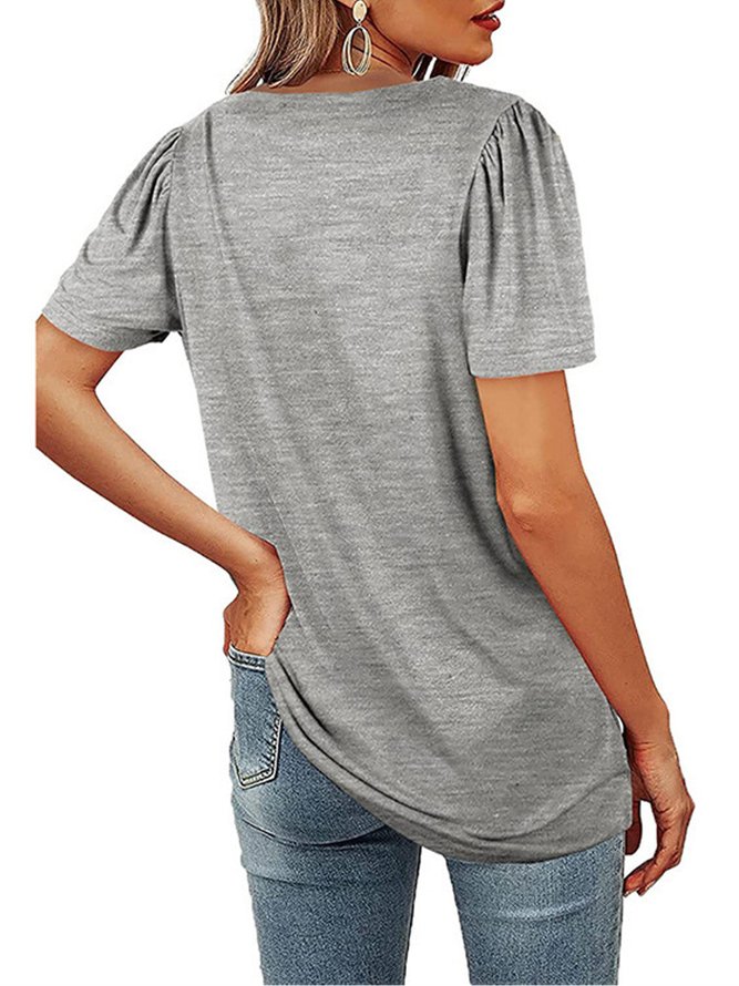 Casual Solid Square Neck Short Sleeve T-Shirt
