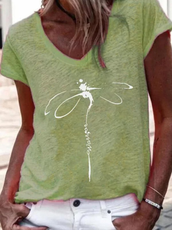 Dragonfly Casual V Neck Short Sleeve T-Shirt