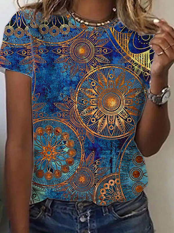 Printed Crew Neck Short Sleeve Casual T-Shirt