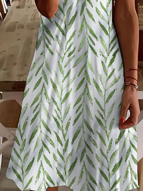 Leaves Casual V Neck Short Sleeve Knit Dress