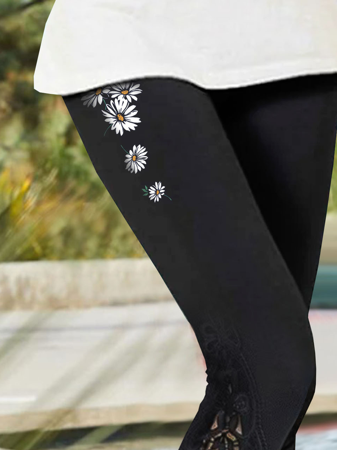 Vacation Floral Printed Casual Skinny Cropped Leggings